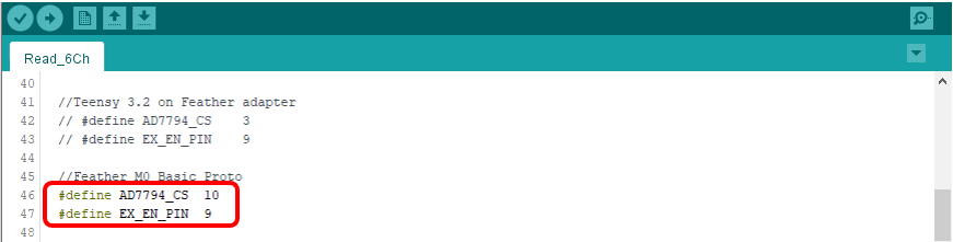 Pin definitions highlighted in code