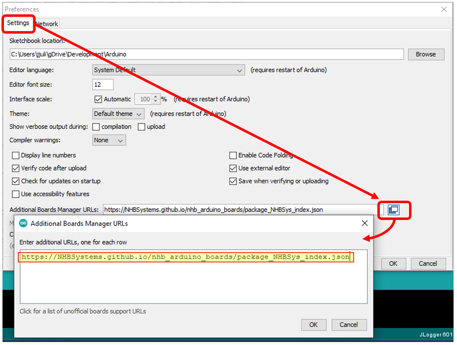 Arduino IDE board manager URL field