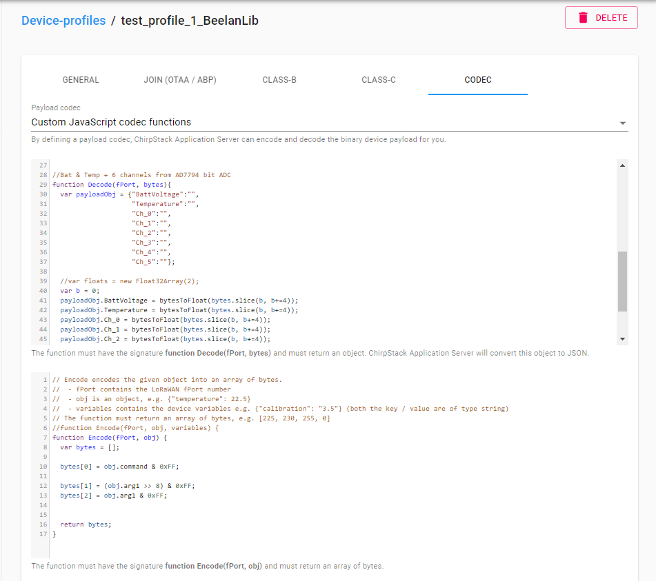 Chirpstack codec configuration